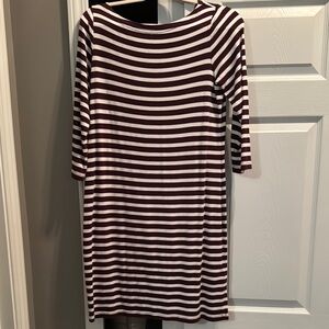 GAP White and Maroon Bateau Neck Cuffed Sleeve Dress